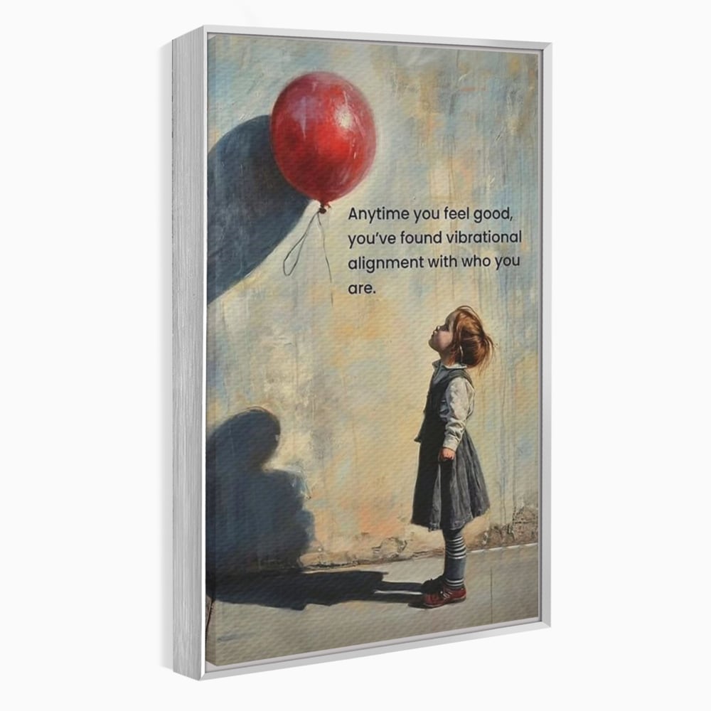 Tablou canvas cu tablou canvas cu fetita si balon rosu, in rama de aluminiu argintiu